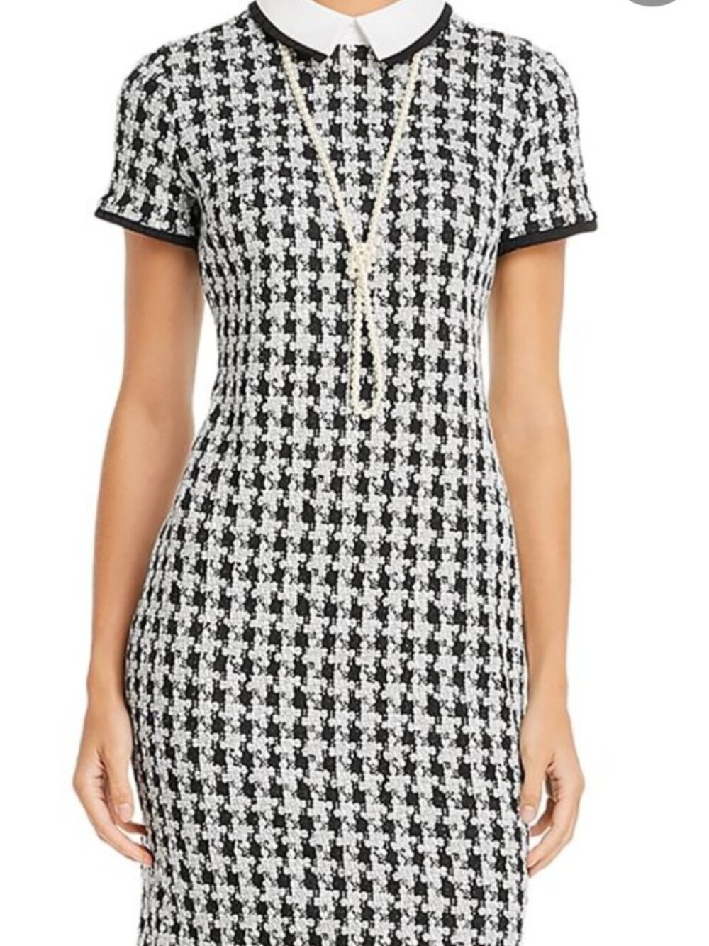 Karl Lagerfeld Houndstooth Sweater & Pearl Necklace Dress